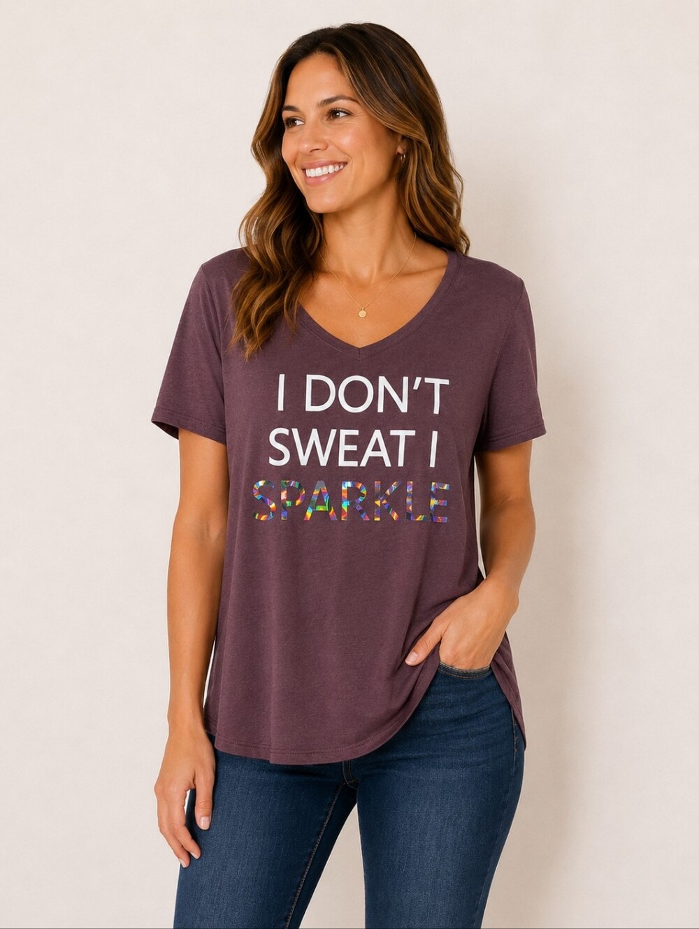 LegEnd I Don't Sweat I Sparkle Short Sleeve V-Neck Tee Size 2X